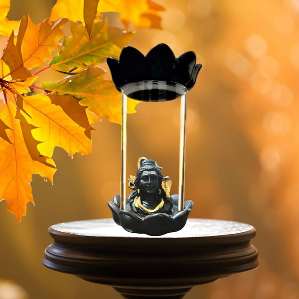 shankar in Glass Fountain Backflow Smoke Fountain Incense Holder Showpiece with 10 Backflow Cone for Living Room, Meditation Yoga Place, Worship, Black (adiyogi)