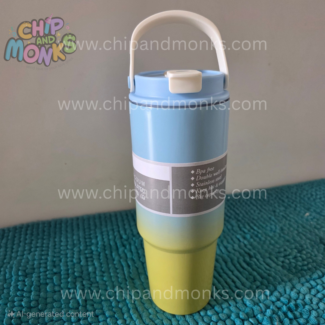 Leak proof yellow and blue dual tone mug