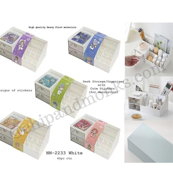 Desk Organizer Stationary Storage Stand White with cute colorful stickers