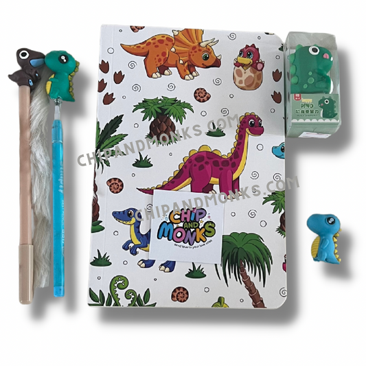 Chipandmonks Dinosaur Stationery set | Dino Study set | Dinosaur gift set for kids and adults